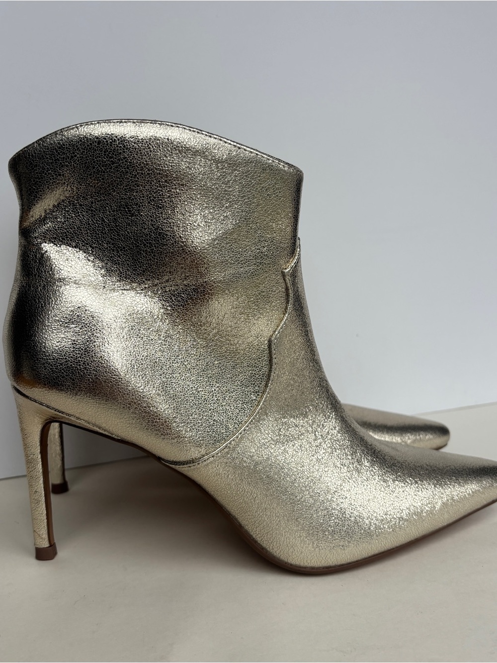 Express Metallic Gold Pointed-Toe Ankle Booties - Picture 4 of 13